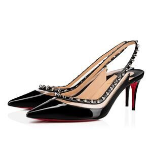 Christian Louboutin Brigadine 70 Black Patent PVC Slingback Spike Heel Pump 36